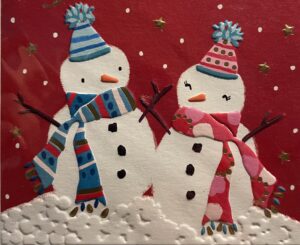 Snowmen with hat and scarf.